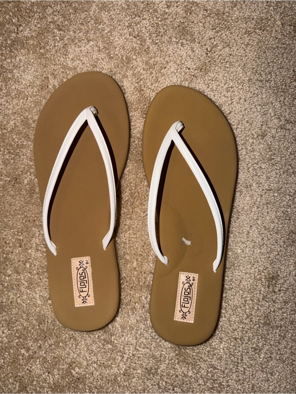 Flojos Tan Footbed Flip Flops with White Straps